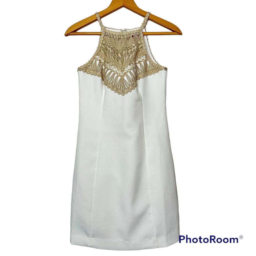 Lilly Pulitzer halter shift dress white and gold size 2